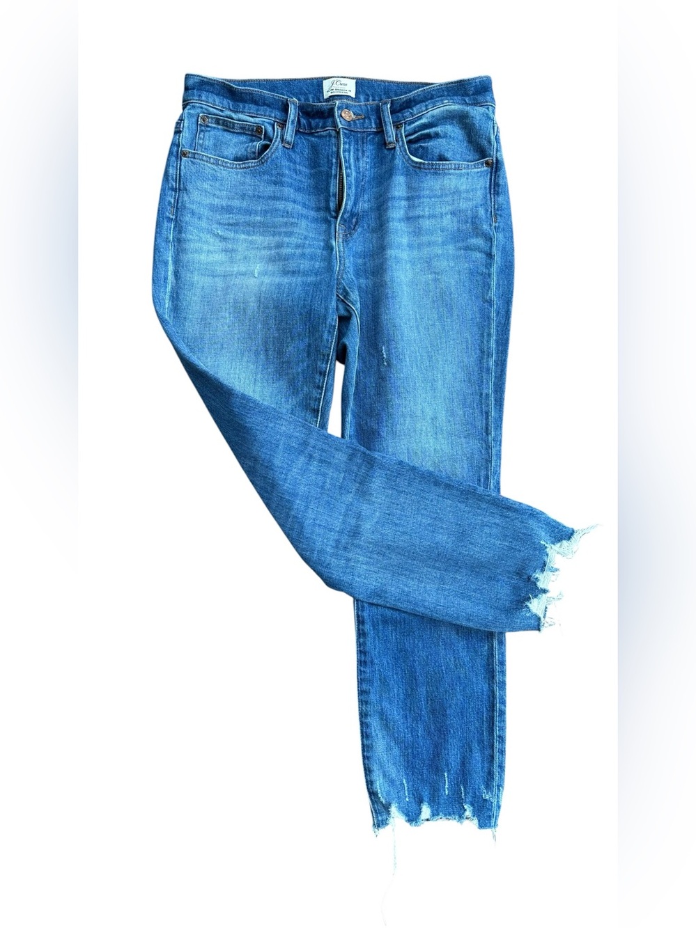 J. Crew Medium Blue Cropped Ankle Jeans with Frayed Hem